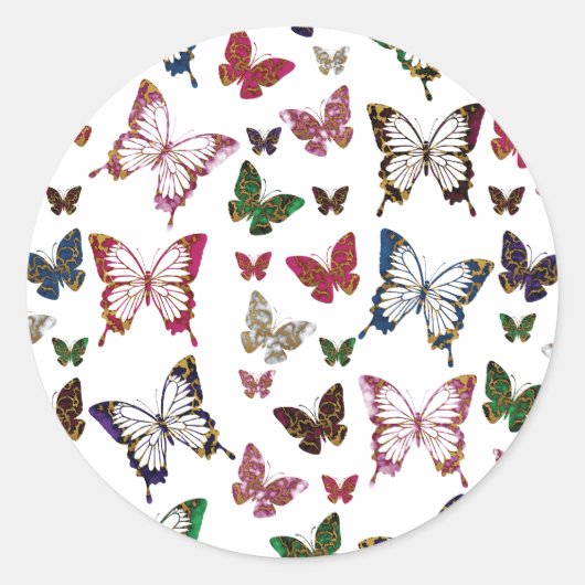 Rainbow Marble Butterfly Spring Pattern Ronde Sticker (Voorkant)