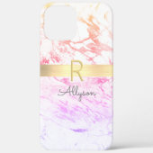 Rainbow Marble & Gold Bar, DIY Grijs Naam & Monogr Case-Mate iPhone Case (Achterkant)