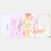 Rainbow Marble & Gold Bar, DIY Grijs Naam & Monogr Case-Mate iPhone Case (Achterkant / Rechts)