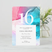 Rainbow Marble Gold Birthday Uitnodiging (Staand voorkant)