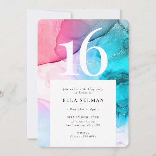 Rainbow Marble Gold Birthday Uitnodiging (Voorkant)