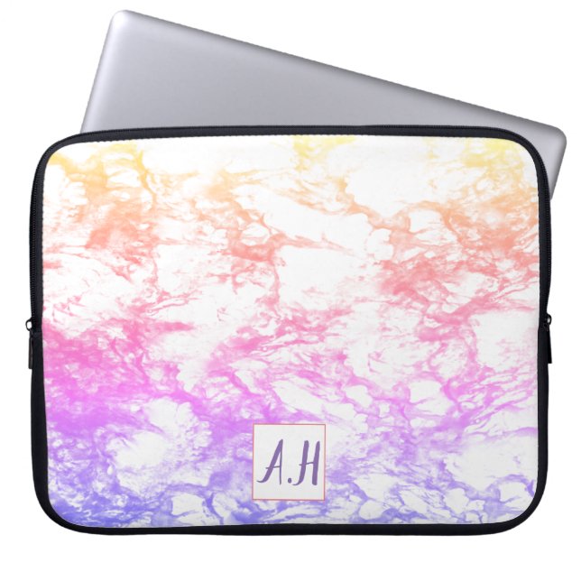 Rainbow Marble Ombre-Initialen laptophoes Laptop Sleeve (Voorkant)