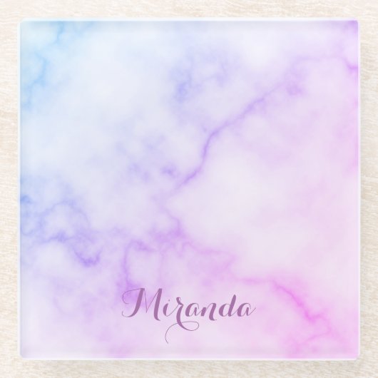 Rainbow Marble Pattern met persoonlijke naam Glazen Onderzetter (Voorkant)