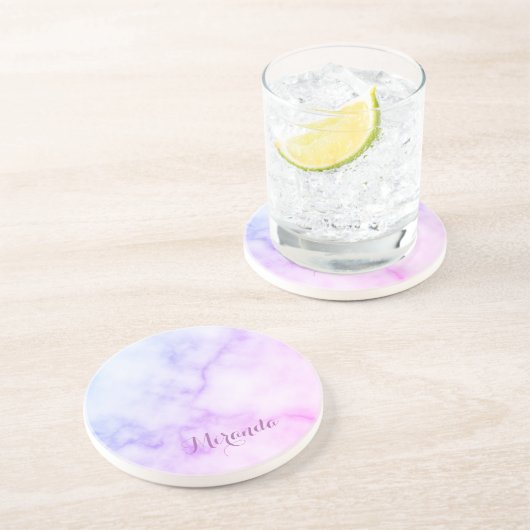 Rainbow Marble Pattern met persoonlijke naam Zandsteen Onderzetter (Zijkant)