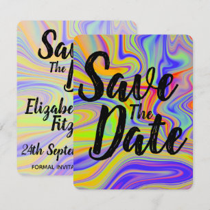 Rainbow Marbling Wedding Save the Date Kaart