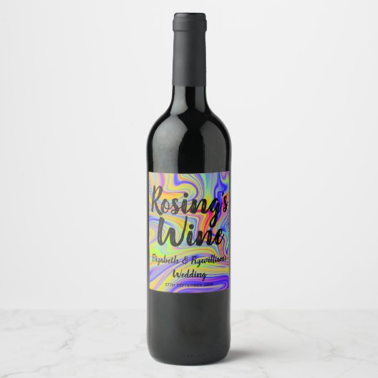 Rainbow Marbling Wine Label Wijn Etiket (Voorkant)