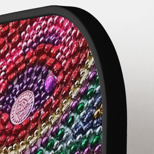 Rainbow Mardi Gras Bead Art  Pickleball Paddle (Links Detail)