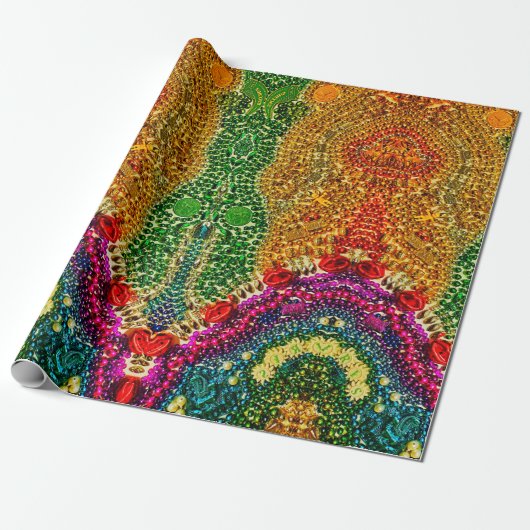 Rainbow Mardi Gras Bead Art Wrappapier Cadeaupapier (Uitgerold)
