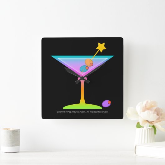 RAINBOW MARTINI WALL CLOCK VIERKANTE KLOK (Huis)