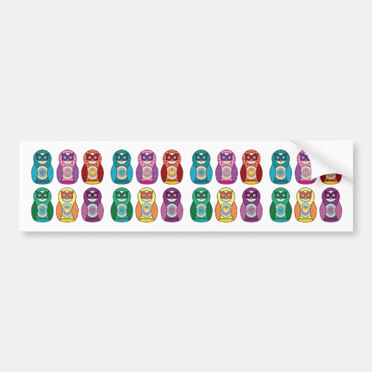 Rainbow Matryoshka Owls Bumpersticker (Voorkant)