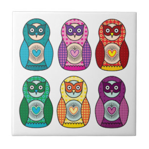 Rainbow Matryoshka Owls Tegeltje