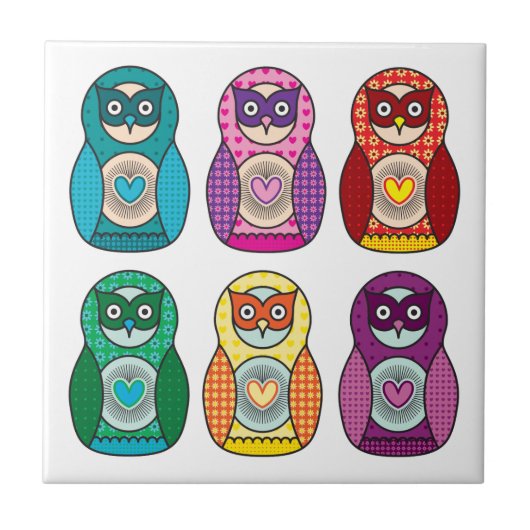Rainbow Matryoshka Owls Tegeltje (Voorkant)