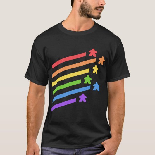 Rainbow Meeples Bordspellen T-shirt (Voorkant)