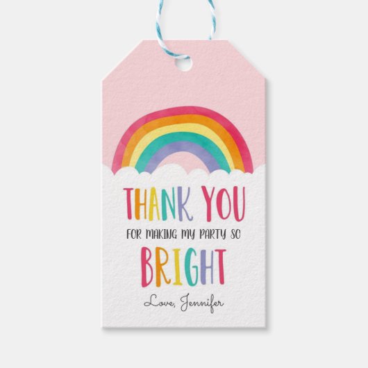 Rainbow Meisje Verjaardag Baby shower Dank u Label Cadeaulabel (Voorkant)
