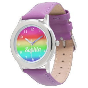 Rainbow meisjes gepersonaliseerde naam leuke Sjabl Horloge