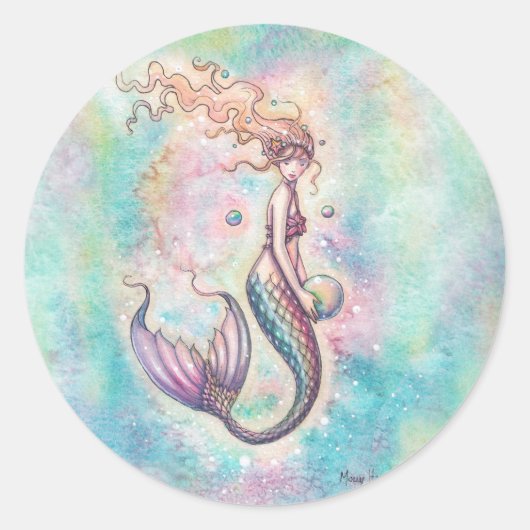 Rainbow Mermaid Fantasy Art Illustratie Ronde Sticker (Voorkant)