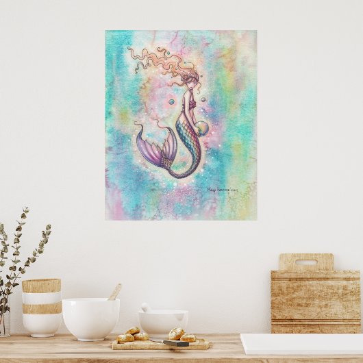 Rainbow Mermaid Fantasy Art Poster (Keuken)