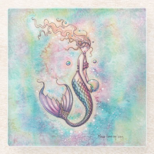 Rainbow Mermaid Fantasy Art van Molly Harrison Glazen Onderzetter (Voorkant)