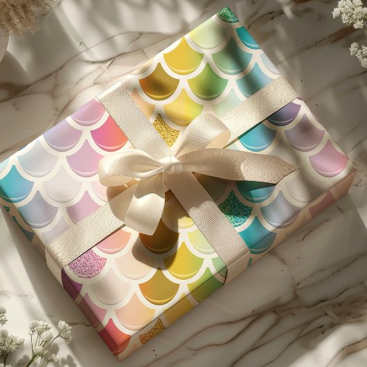 Rainbow Mermaid Fish Scales Cute Nautical Pattern Cadeaupapier