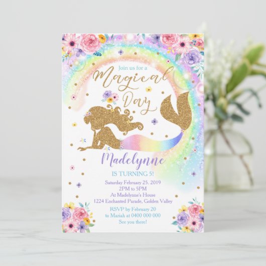 Rainbow Mermaid Invitation Kaart (Staand voorkant)