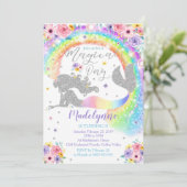 Rainbow Mermaid Invitation Zilveren Zeemeermin Kaart (Staand voorkant)