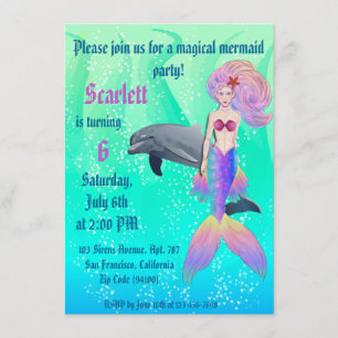 Rainbow Mermaid met Dolphin Summer Birthday Informatiekaartje