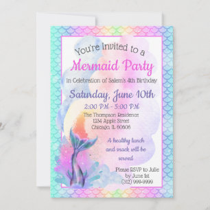 Rainbow Mermaid Party Invitation Kaart