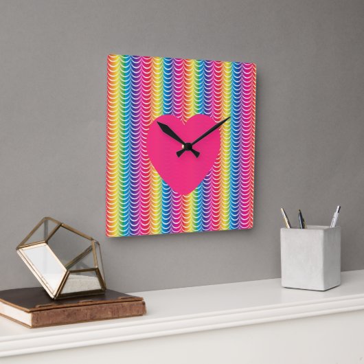 Rainbow Mermaid Pride Heart Vierkante Klok (Kantoor)