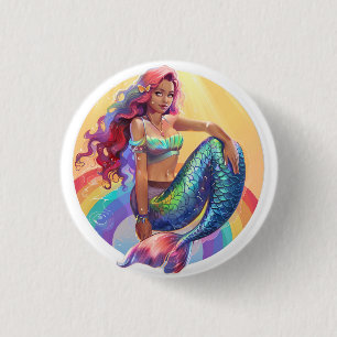 Rainbow Mermaid Ronde Button 3,2 Cm
