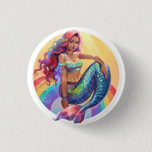 Rainbow Mermaid Ronde Button 3,2 Cm (Voorkant)
