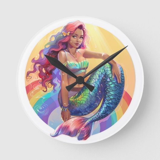Rainbow Mermaid Ronde Klok (Voorkant)