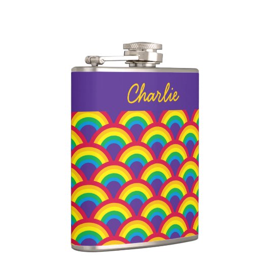 Rainbow Mermaid Scale Small Custom Name Flask Heupfles (Rechts)