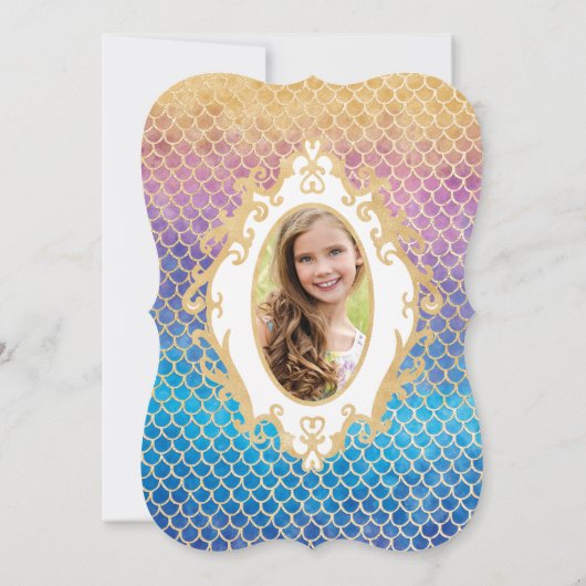 Rainbow Mermaid Scales Foto Birthday Invitation Kaart (Achterkant)