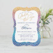 Rainbow Mermaid Scales Foto Birthday Invitation Kaart (Staand voorkant)