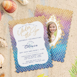 Rainbow Mermaid Scales Foto Birthday Invitation Kaart