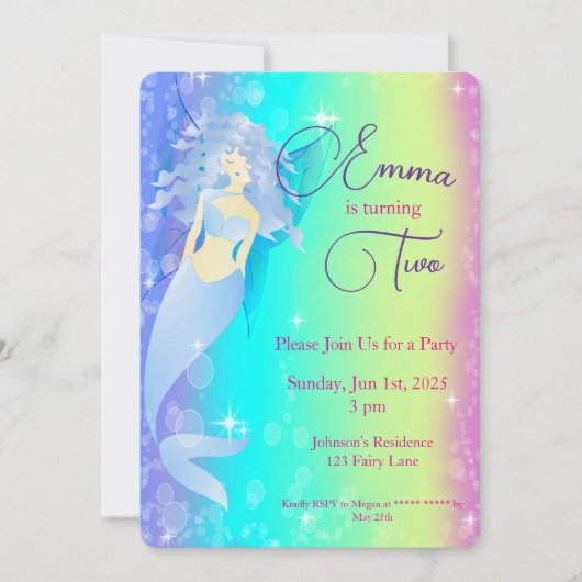 Rainbow Mermaid Verjaardag Kaart (Voorkant)