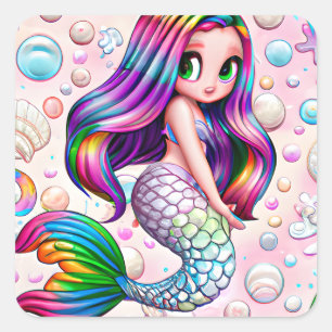 Rainbow Mermaid Vierkante Sticker