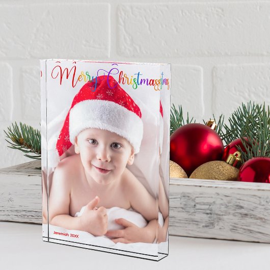 Rainbow Merry Christmas Script Overlay Baby Fotoblokken