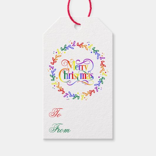 Rainbow Merry kerst Wreath Gift Label Cadeaulabel (Voorkant)