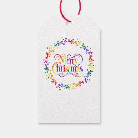 Rainbow Merry kerst Wreath Gift Label Cadeaulabel (Achterkant)