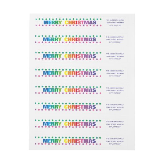 Rainbow Merry Kerstmis - Label voor lang retouradr (Vel)