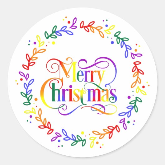 Rainbow Merry Kerstmis Wreatker Stickers (Voorkant)