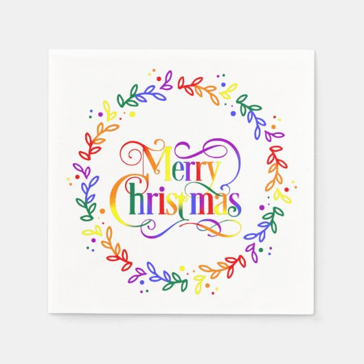Rainbow Merry Kerstmis Wreatpaper Napkins Servet (Voorkant)