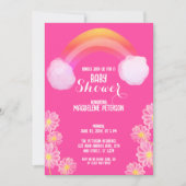 Rainbow met waterkleurbloemen | Roze Baby shower Kaart (Voorkant)