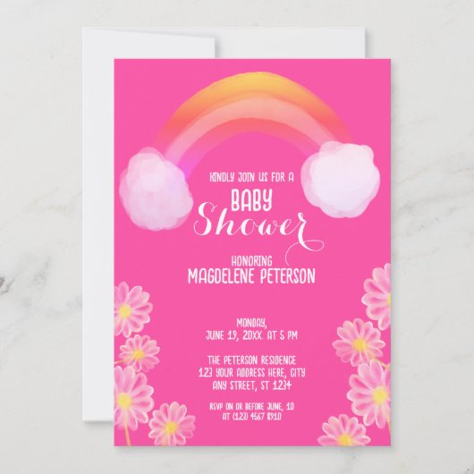 Rainbow met waterkleurbloemen | Roze Baby shower Kaart (Voorkant)
