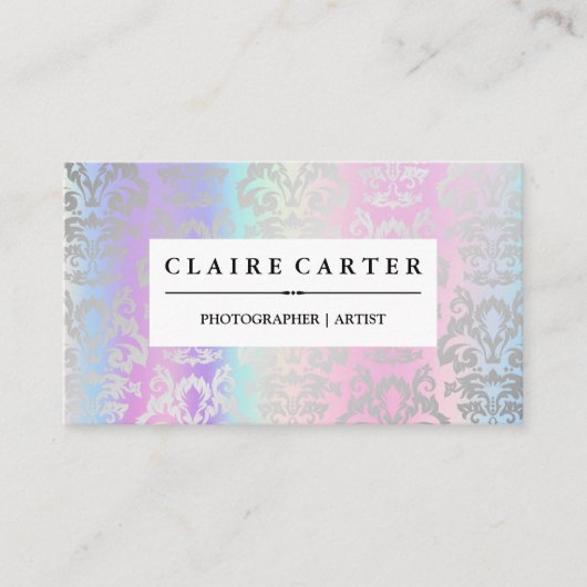 Rainbow Metallic Blend | Zilveren Damask Patroon Visitekaartje (Voorkant)