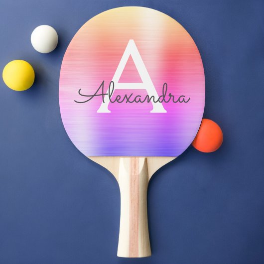 Rainbow Metallic Folie Monogram Naam Initiaal Tafeltennisbatje
