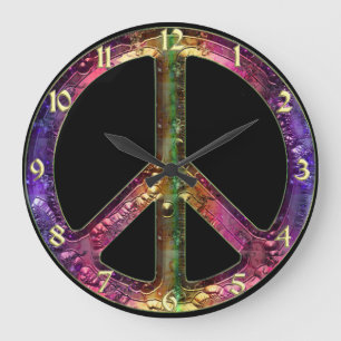 Rainbow Metallic Peace Sign-klok Grote Klok