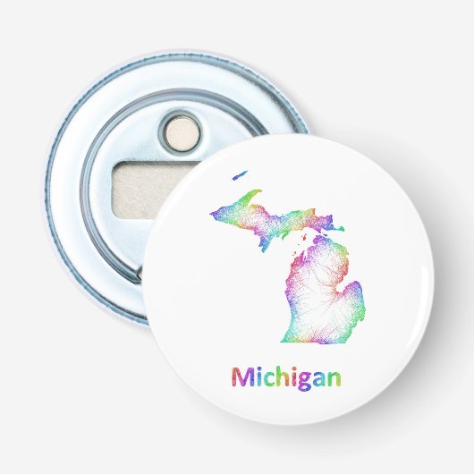 Rainbow Michigan-kaart Button Flesopener (Voorkant)