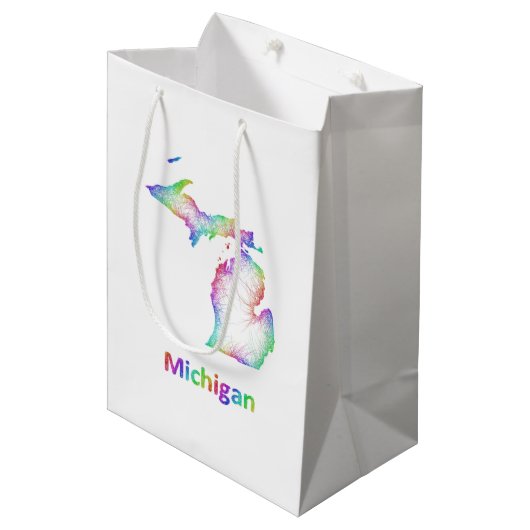 Rainbow Michigan-kaart Medium Cadeauzakje (Voorkant Gekanteld)